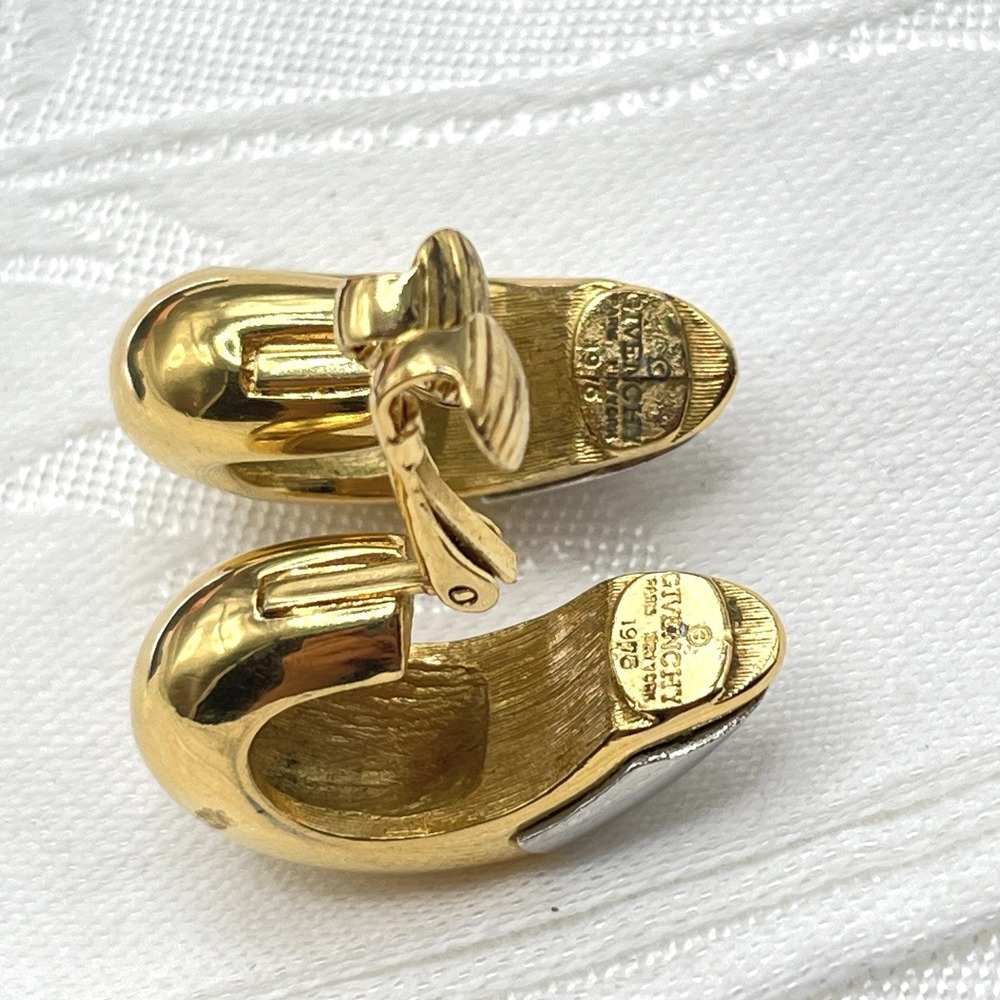 Vintage Givenchy Clip-On Earrings Silver & Gold Tone Signed Paris New York 1976 - Picture 9 of 12